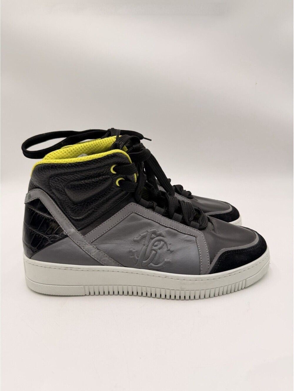 Men’s Roberto Cavalli black and gray high-top sneakers Size 40